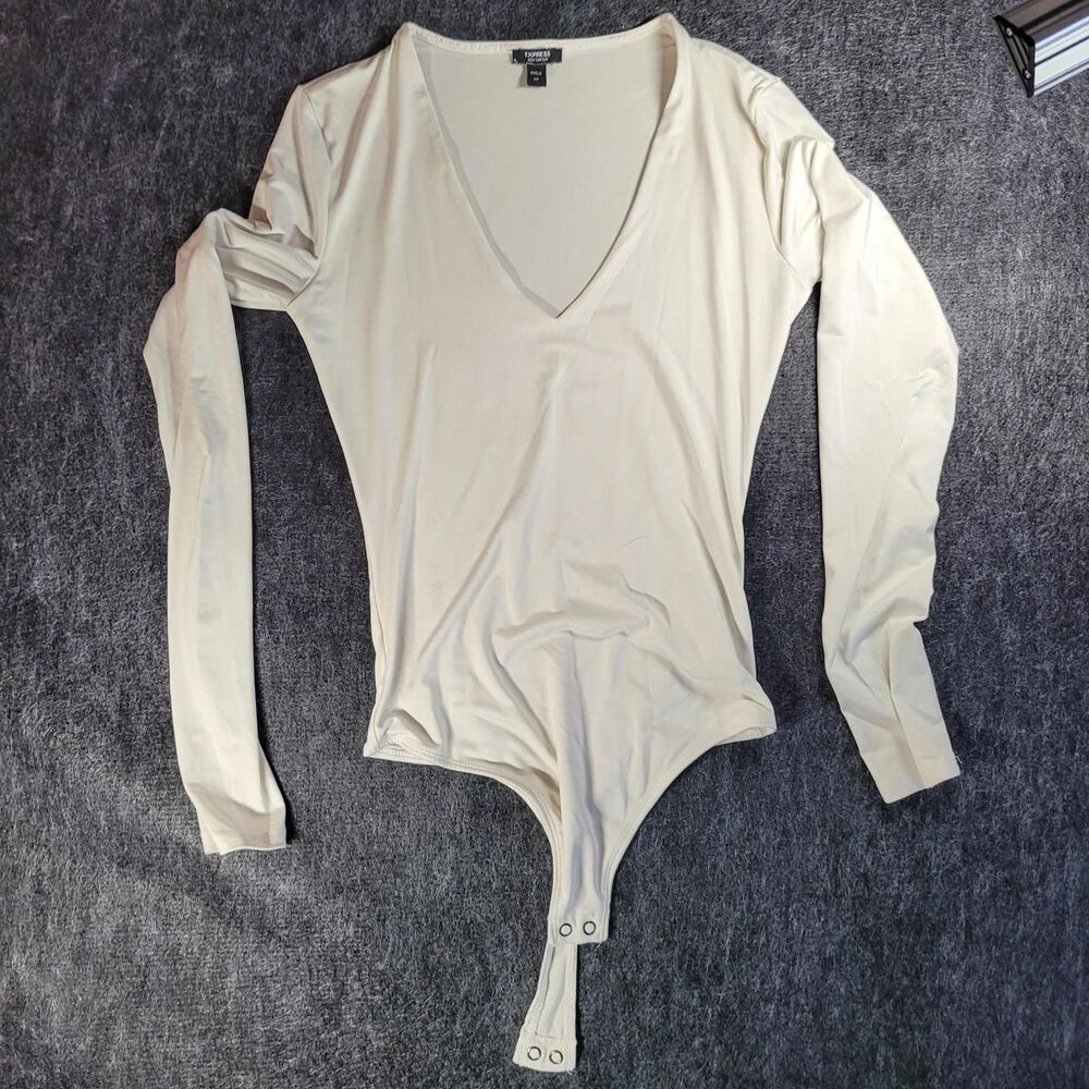 Express Women's White and Cream Bodysuit